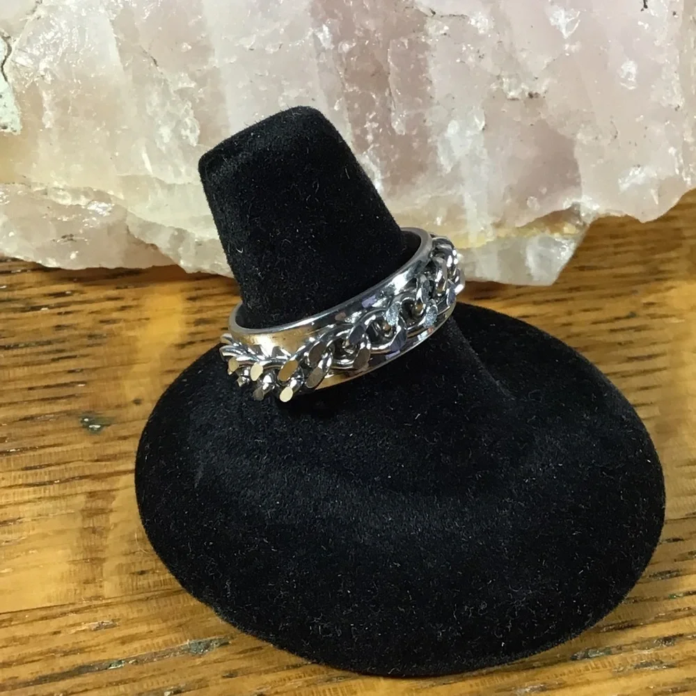 Stainless Steel Silver Fidget Chain Band Ring
